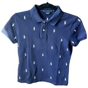 Ralph Lauren Sport Polo Shirt Youth Size S All Over Pony Blue Embroidered Cotton